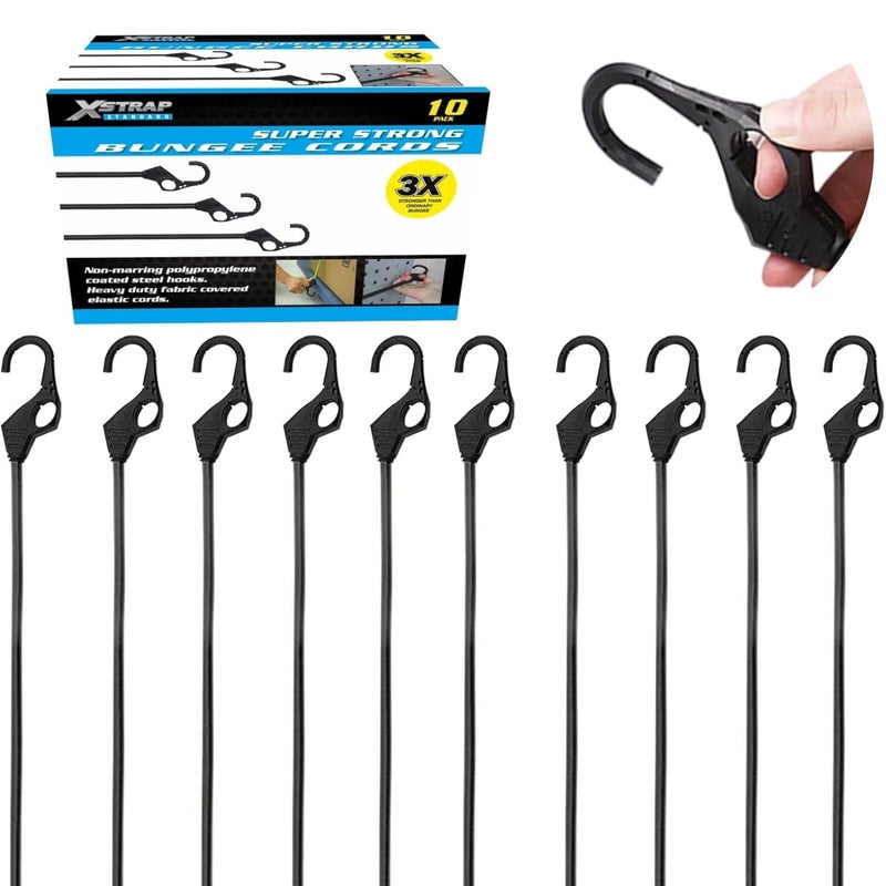 XSTRAP STANDARD Heavy Duty Bungee Cords 10PK 32-Inch Bungee Cords with Finger-Hole Hooks, Ideal for Outdoor, Tarp Covers, Motorcycle, Luggage Rack - Image 1